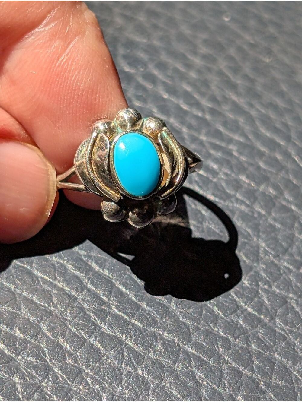 Mexican Sterling Silver 925 Blue Stone Cabochon Ring Artisan Handmade Vintage - Picture 4 of 15